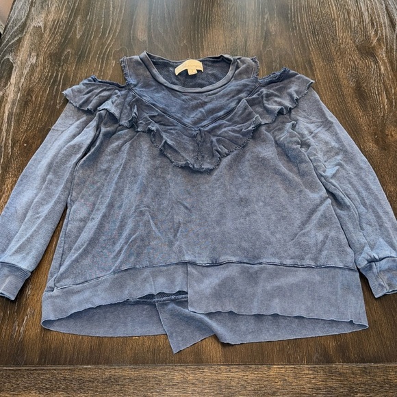 🟣 VINTAGE HAVANA OPEN SHOULDER BLUE SWEATSHIRT SIZE MEDIUM - Picture 1 of 4